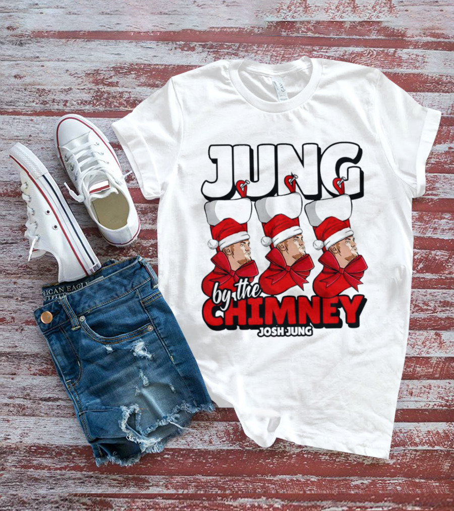 Jung By The Chimney Josh Jung Texas Rangers Santa Hat Bow T-Shirt