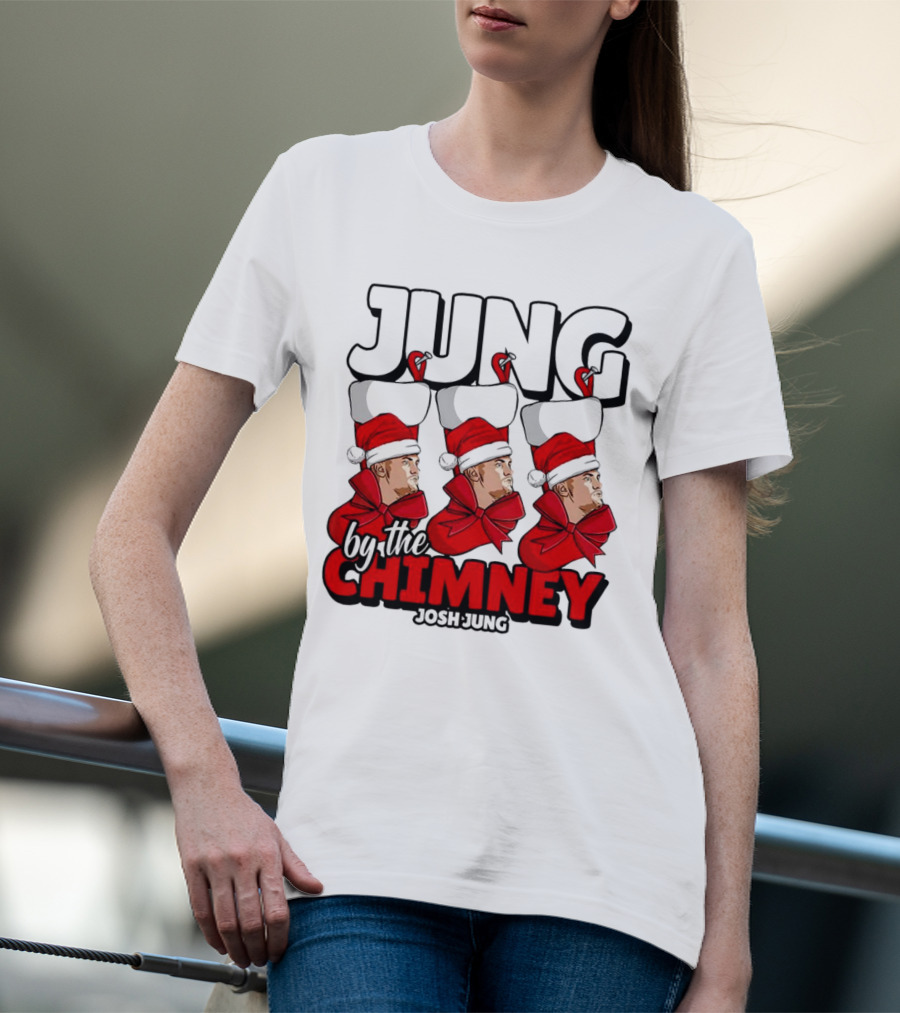 Jung By The Chimney Josh Jung Texas Rangers Santa Hat Bow T-Shirt