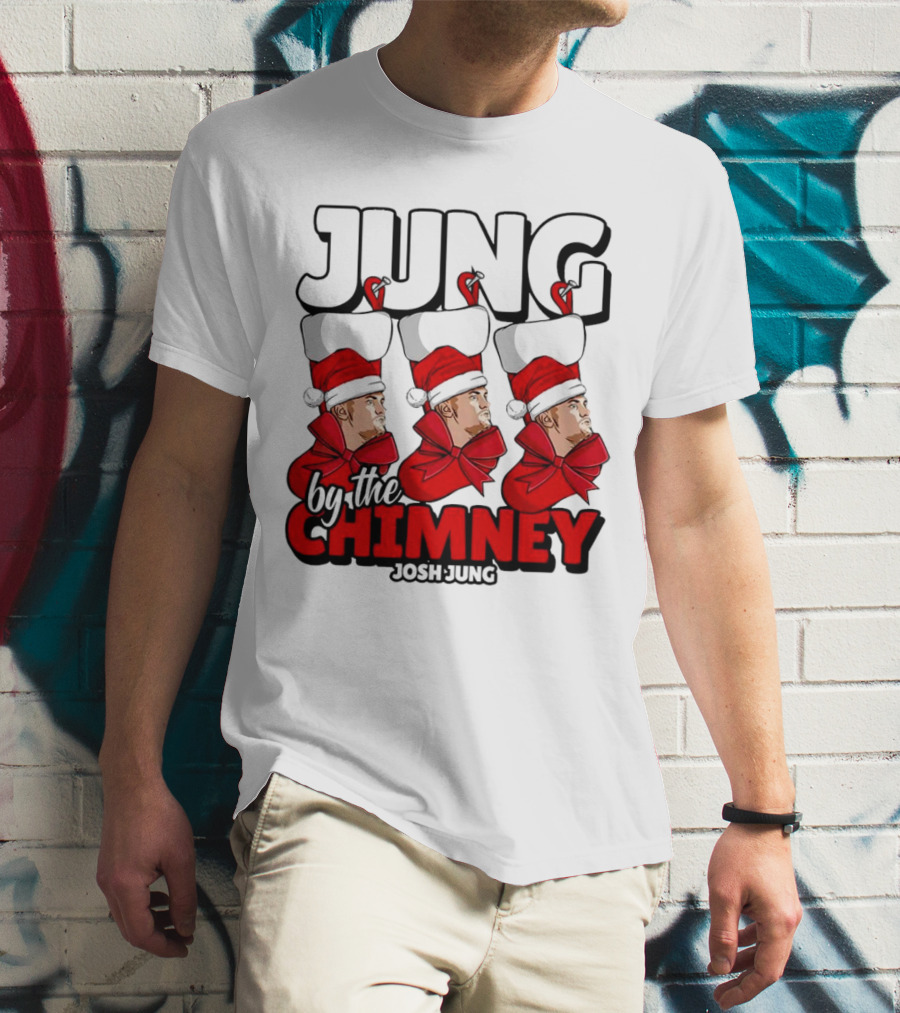 Jung By The Chimney Josh Jung Texas Rangers Santa Hat Bow T-Shirt