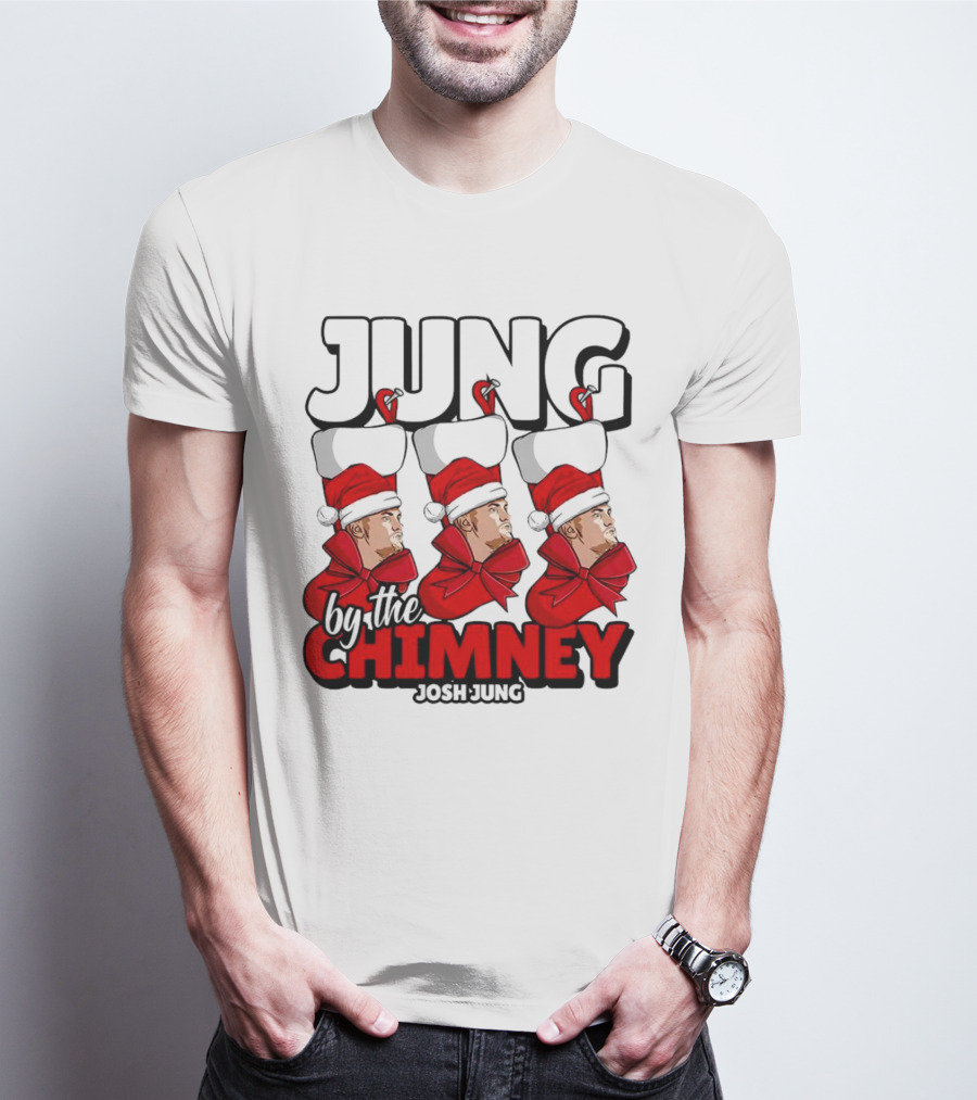 Jung By The Chimney Josh Jung Texas Rangers Santa Hat Bow T-Shirt