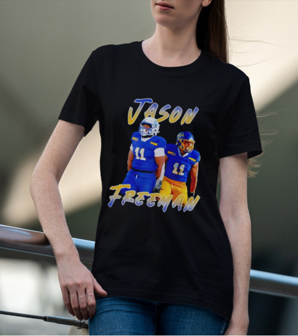 Jason Freeman Football Gameday 11 Blue And Yellow Gear T-Shirt