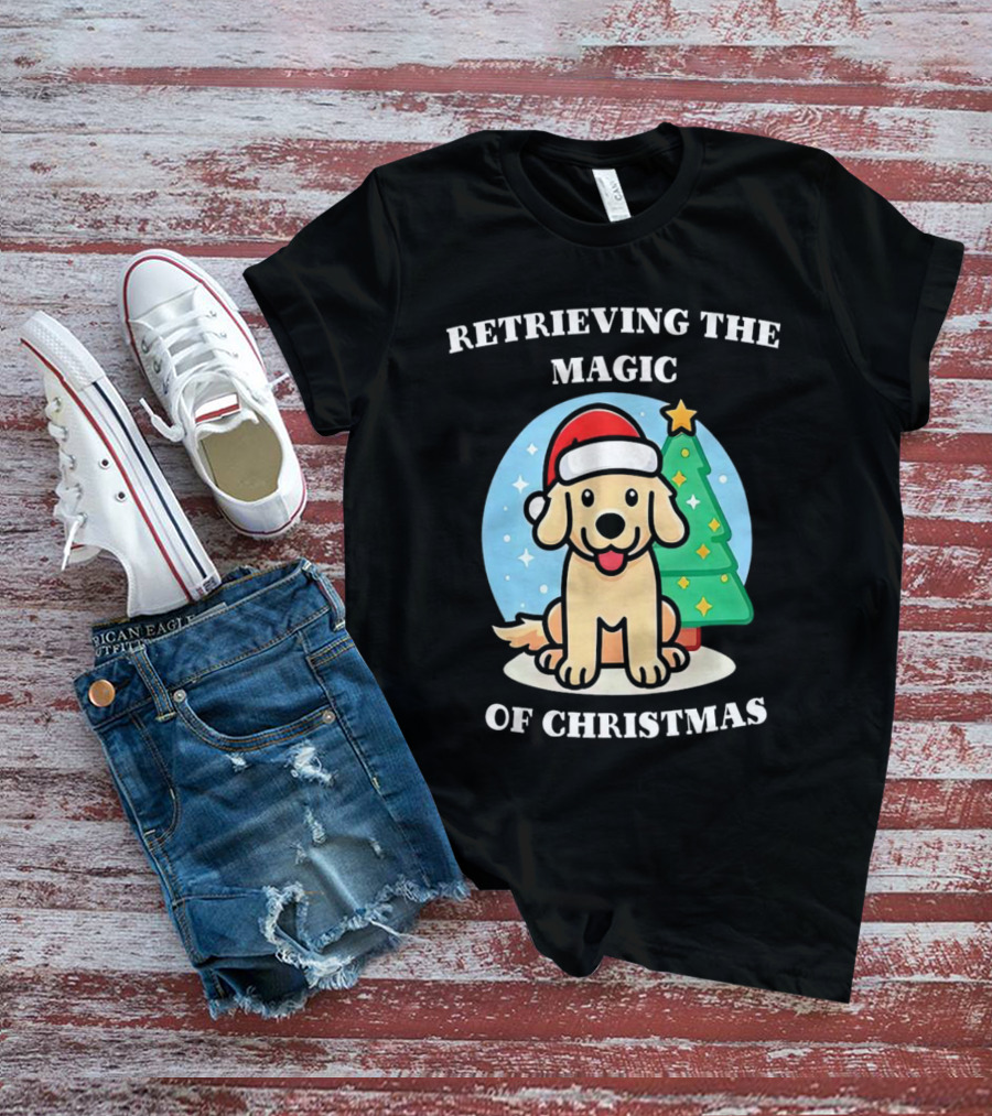 Retrieving The Magic Of Christmas With Santa Dog And Christmas Tree T-Shirt