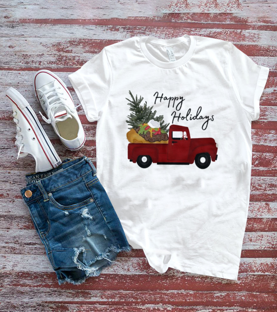 Happy Holidays Red Truck With Taco And Tree T-Shirt