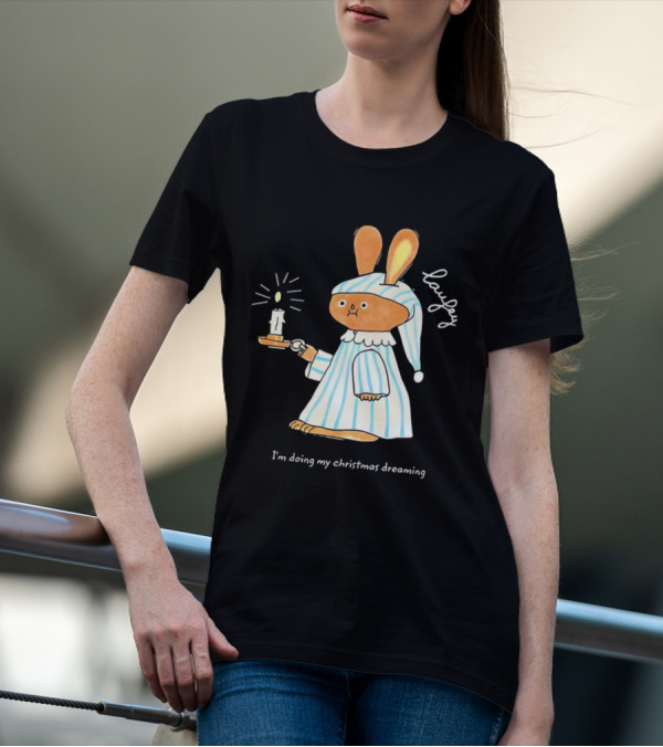 Laufey Bunny In Pajamas Holding Candle I'm Doing My Christmas Dreaming T-Shirt