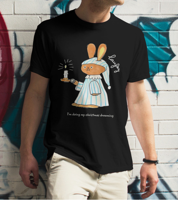 Laufey Bunny In Pajamas Holding Candle I'm Doing My Christmas Dreaming T-Shirt