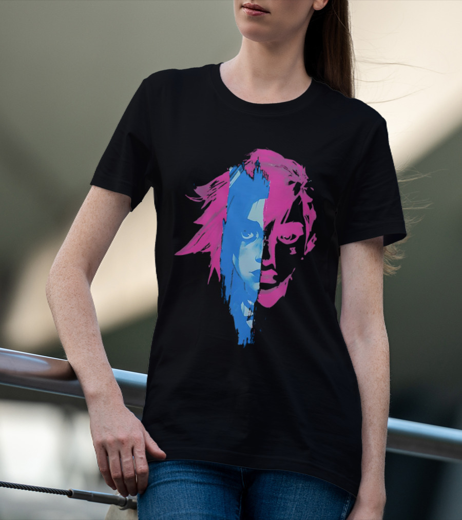 Arcane Vi And Jinx Split Face Blue And Pink T-Shirt