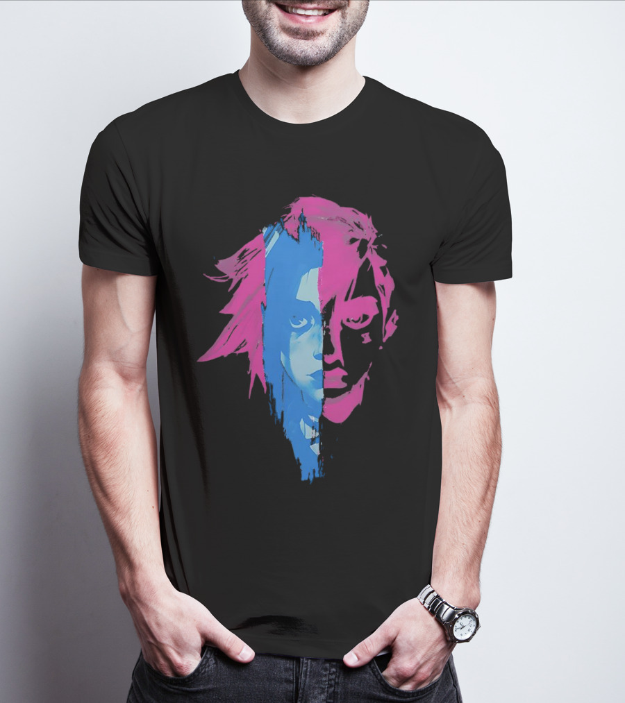 Arcane Vi And Jinx Split Face Blue And Pink T-Shirt