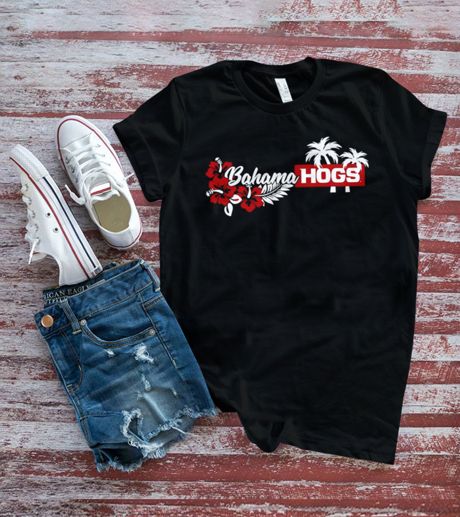 Arkansas Razorbacks Bahama Hogs Tropical Palm Red Flower T-Shirt