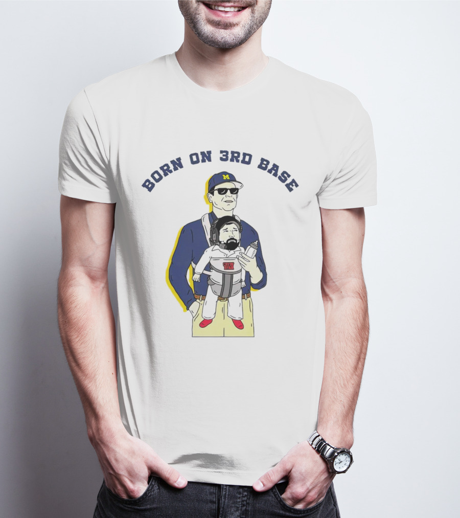 Born On 3rd Base Jim Harbaugh Michigan With Beard Baby T-Shirt