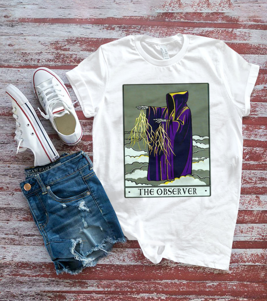 The Observer Hooded Figure With Lightning Tarot Card T-Shirt
