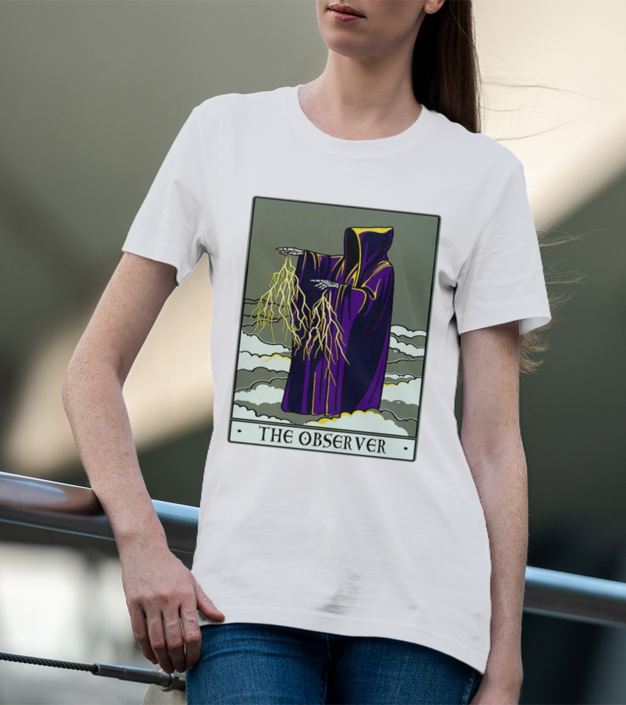 The Observer Hooded Figure With Lightning Tarot Card T-Shirt