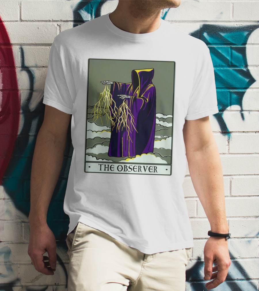 The Observer Hooded Figure With Lightning Tarot Card T-Shirt