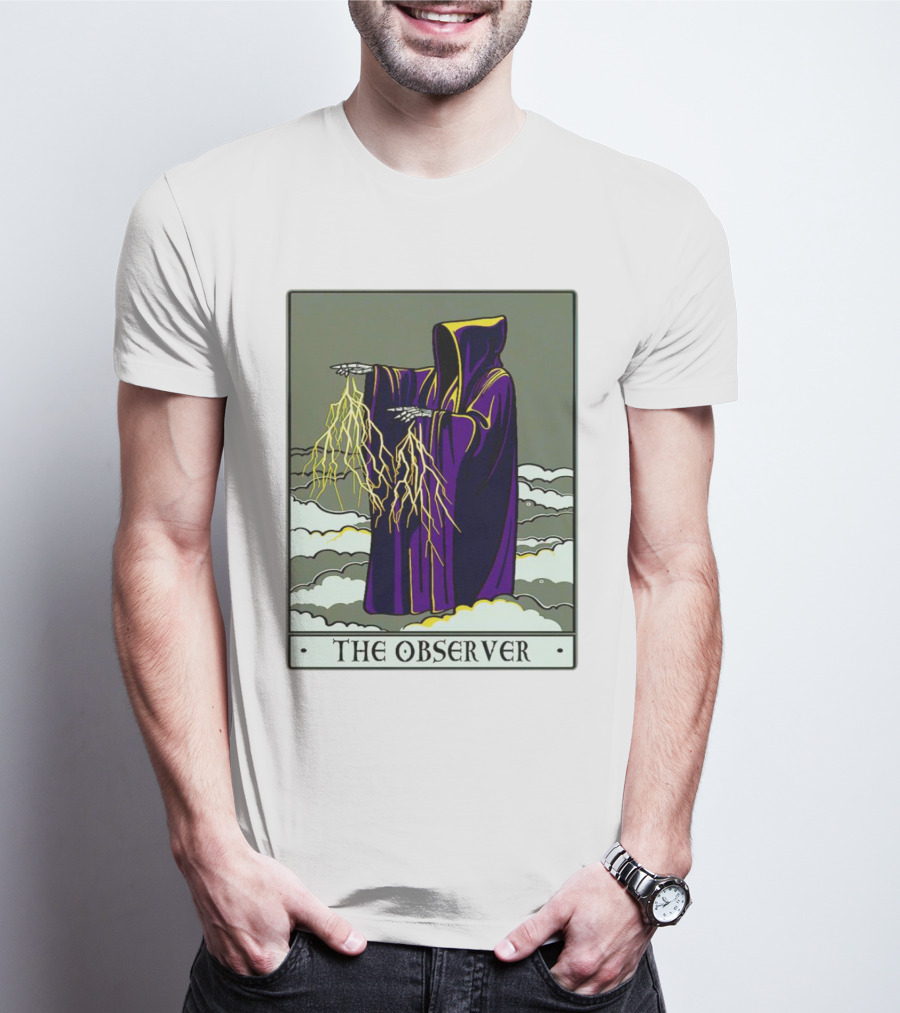 The Observer Hooded Figure With Lightning Tarot Card T-Shirt