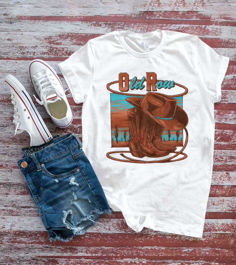 Old Row Western Cowboy Boots And Hat Desert Scene T-Shirt