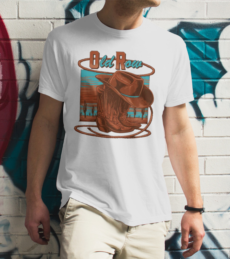 Old Row Western Cowboy Boots And Hat Desert Scene T-Shirt