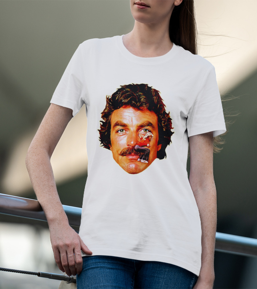 Tom Selleck Mustache Ride Head Portrait With Man T-Shirt
