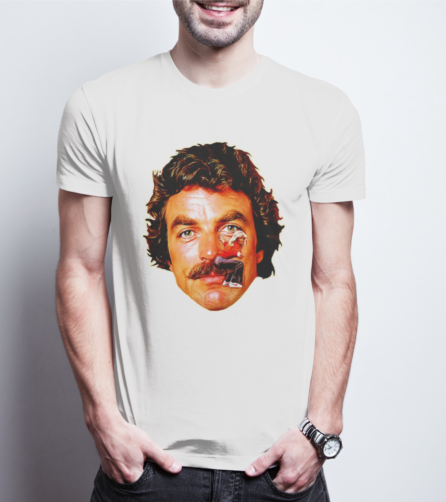 Tom Selleck Mustache Ride Head Portrait With Man T-Shirt
