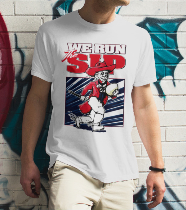 We Run The Sip Ole Miss Rebels Football Mascot Running With Ball T-Shirt