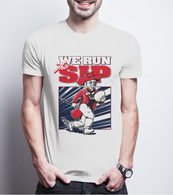 We Run The Sip Ole Miss Rebels Football Mascot Running With Ball T-Shirt