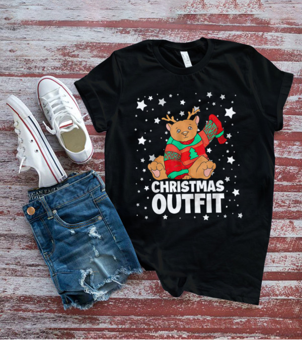 Bear Reindeer Christmas Outfit With Festive Sweater And Stars T-Shirt