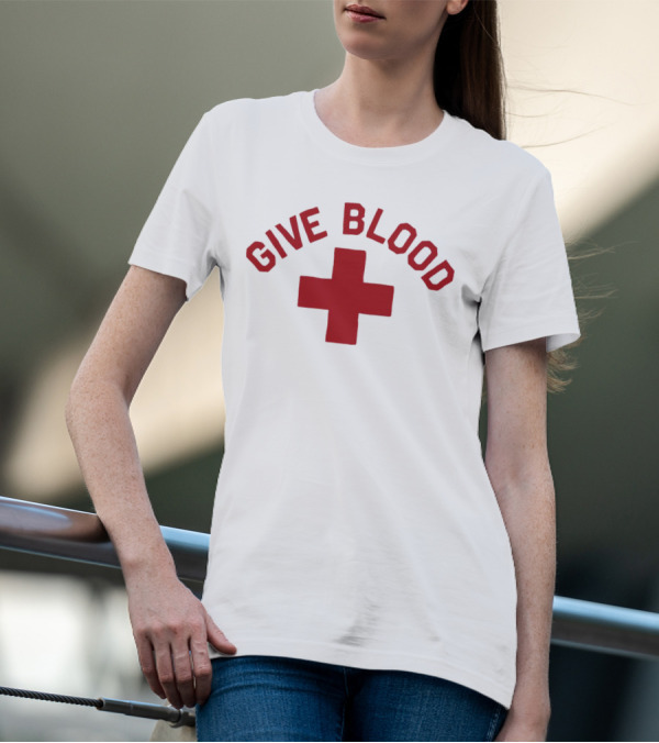Give Blood Red Cross Text Red T-Shirt