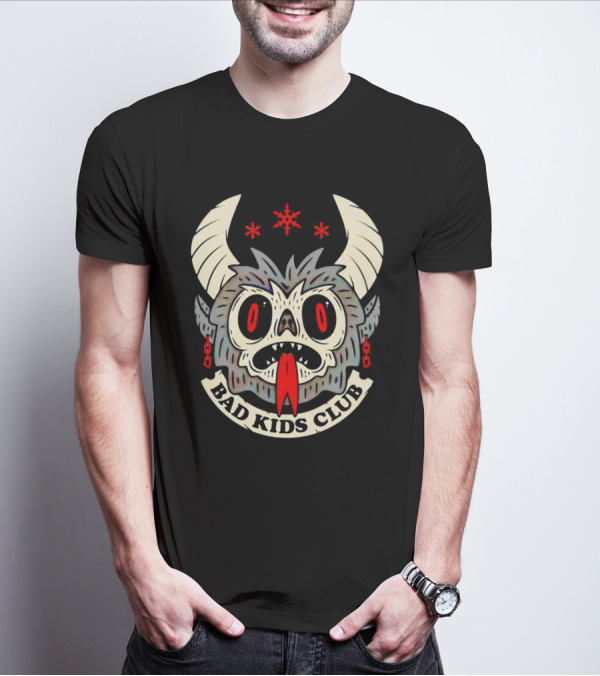 Krampus Bad Kids Club Demon Mask With Horns And Red Eyes T-Shirt