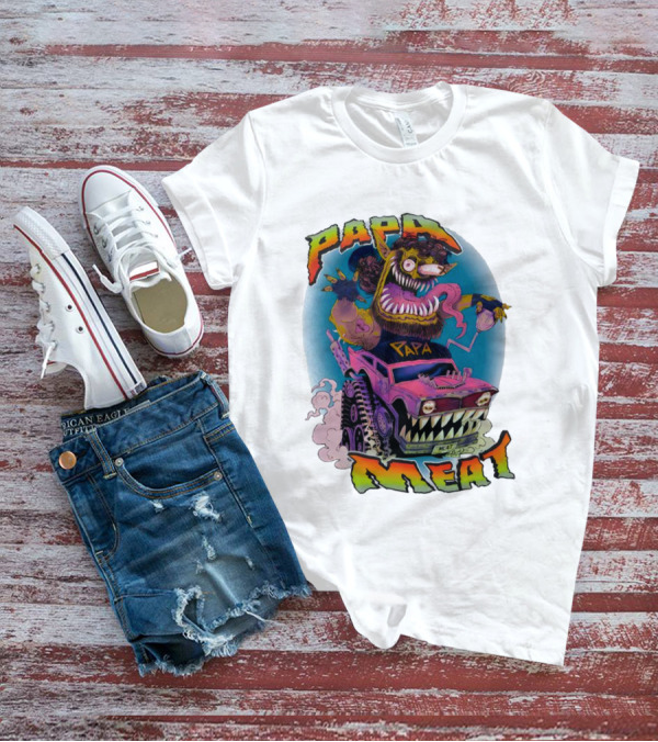 PAPA MEAT Monster Truck Cartoon Art Style Vintage Retro T-Shirt