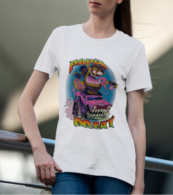 PAPA MEAT Monster Truck Cartoon Art Style Vintage Retro T-Shirt