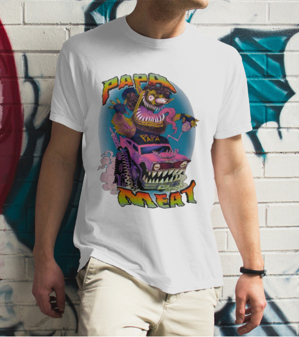 PAPA MEAT Monster Truck Cartoon Art Style Vintage Retro T-Shirt