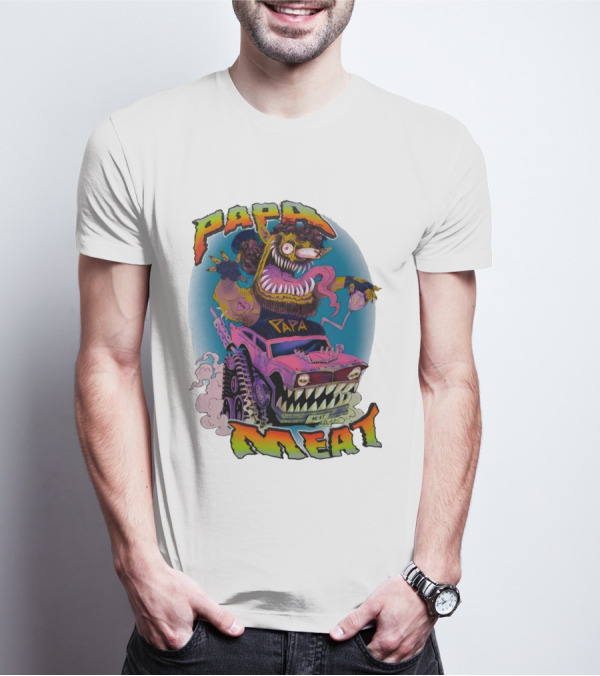 PAPA MEAT Monster Truck Cartoon Art Style Vintage Retro T-Shirt
