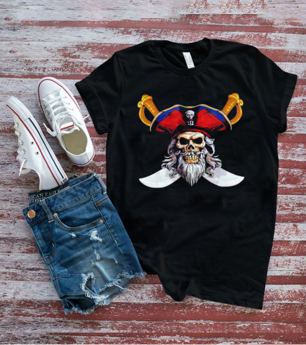 Pirate Skull With Red Hat And Crossed Swords T-Shirt