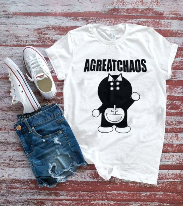 AGREATCHAOS Doraemon Silhouette With Cross T-Shirt
