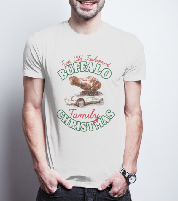 Buffalo Family Christmas Fun Old-Fashioned Car With Tree T-Shirt