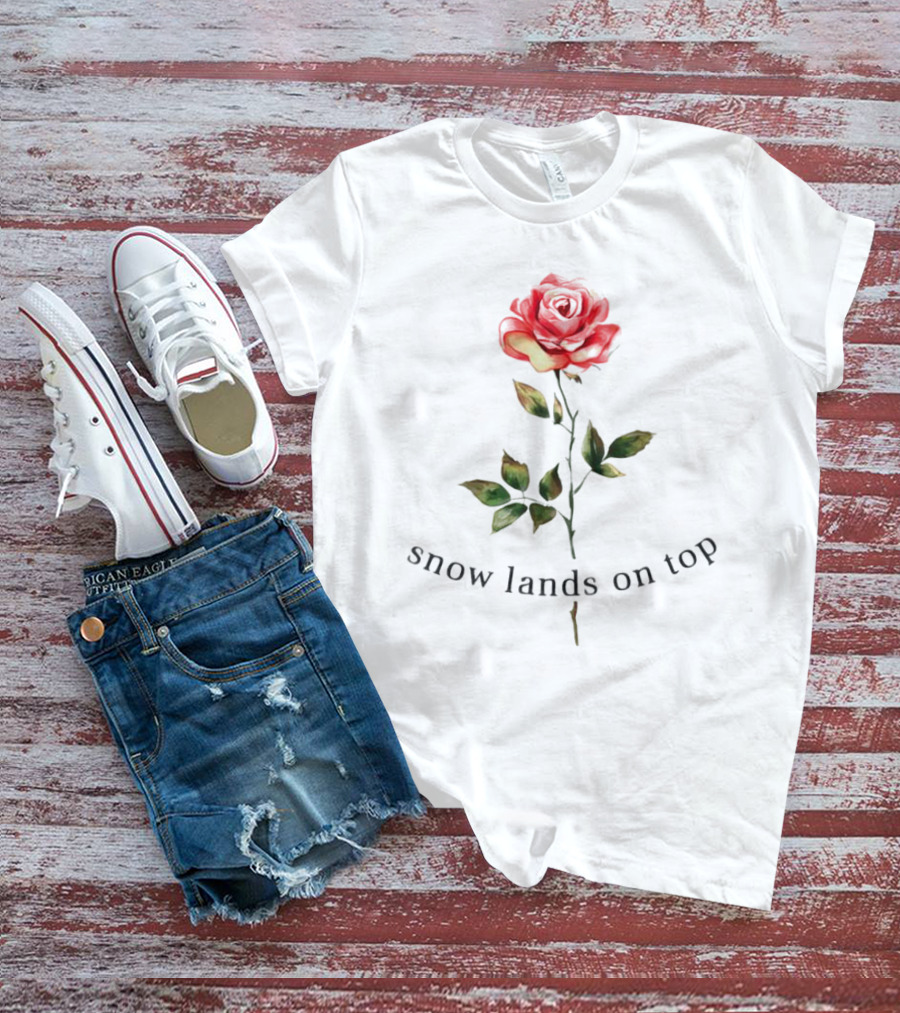 Snow Lands On Top Rose Vintage Botanical T-Shirt