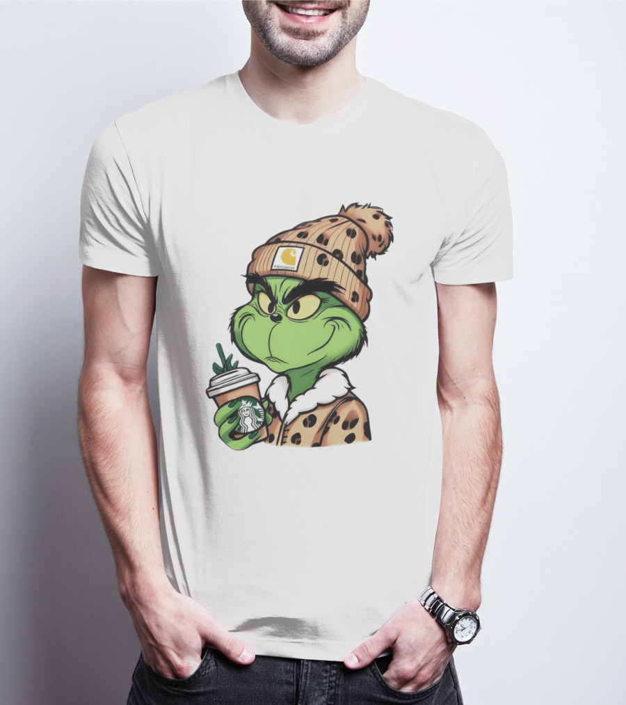Grinch Boujee Leopard Coffee Cozy Winter T-Shirt
