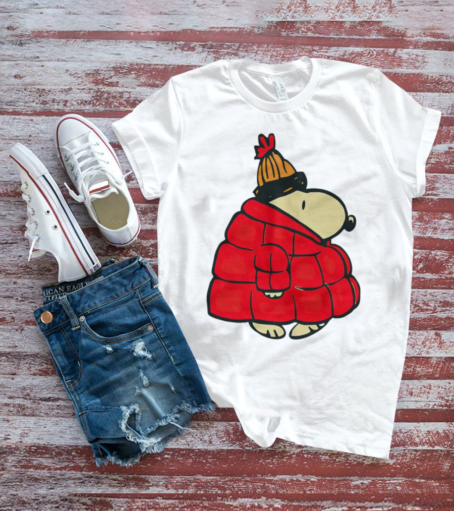 Snopy Puffer Coat Winter Christmas Beanie T-Shirt