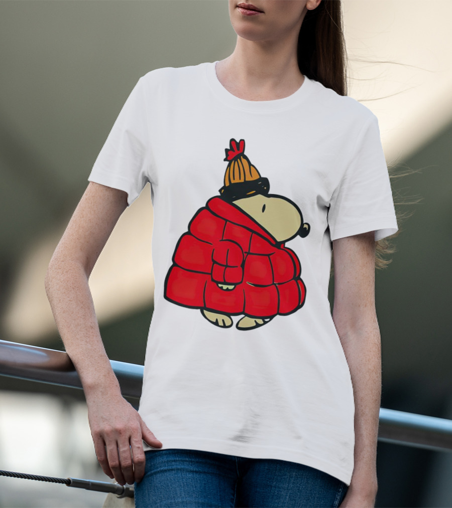 Snopy Puffer Coat Winter Christmas Beanie T-Shirt