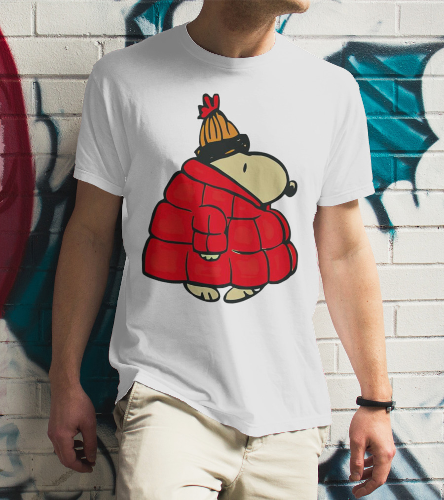 Snopy Puffer Coat Winter Christmas Beanie T-Shirt