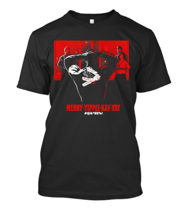 Merry Yippee Kay Yay Die Hard Christmas Scene With Characters And Explosives T-Shirt