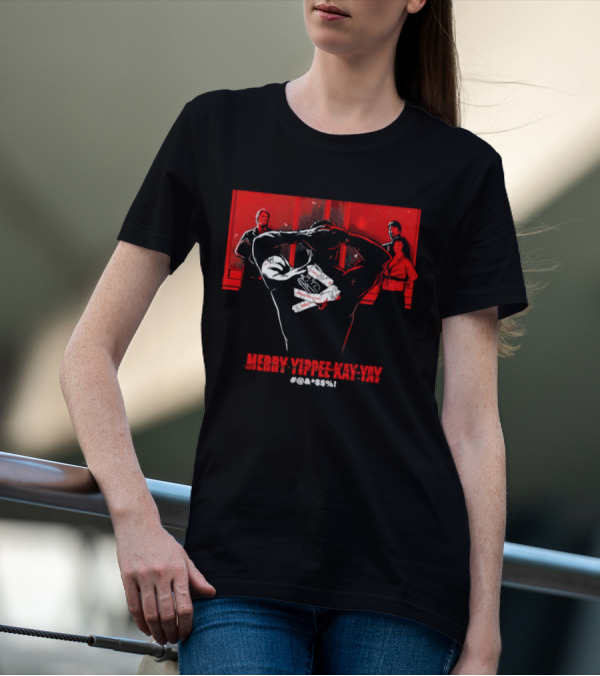 Merry Yippee Kay Yay Die Hard Christmas Scene With Characters And Explosives T-Shirt
