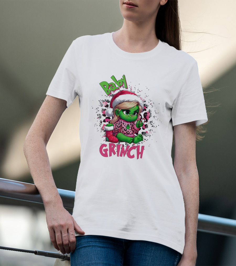Baby Grinch Pink Leopard Christmas T-Shirt