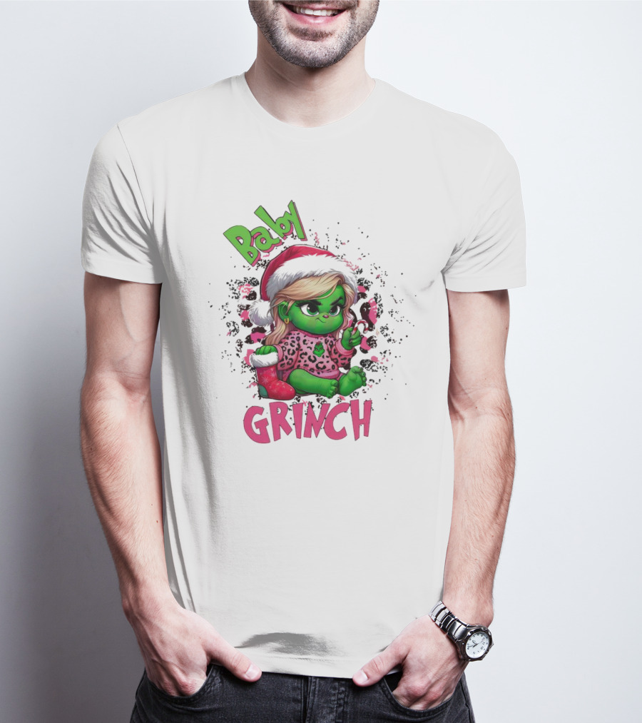 Baby Grinch Pink Leopard Christmas T-Shirt