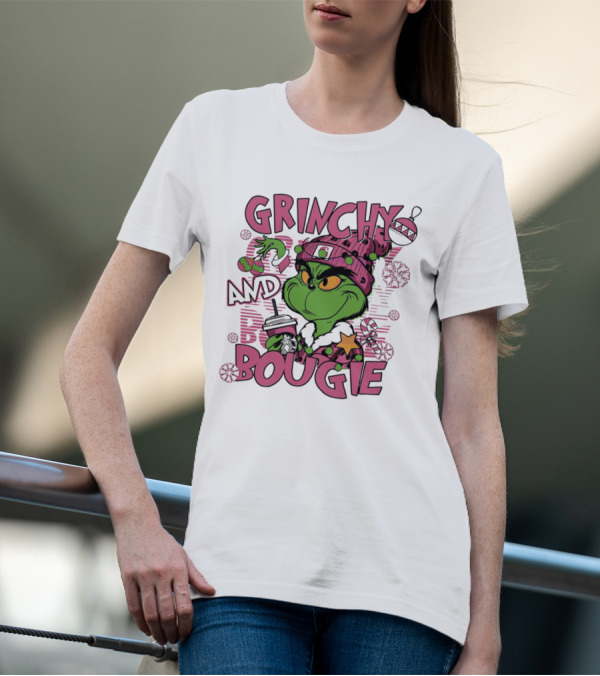Grinchy And Bougie Pink Christmas Holiday T-Shirt