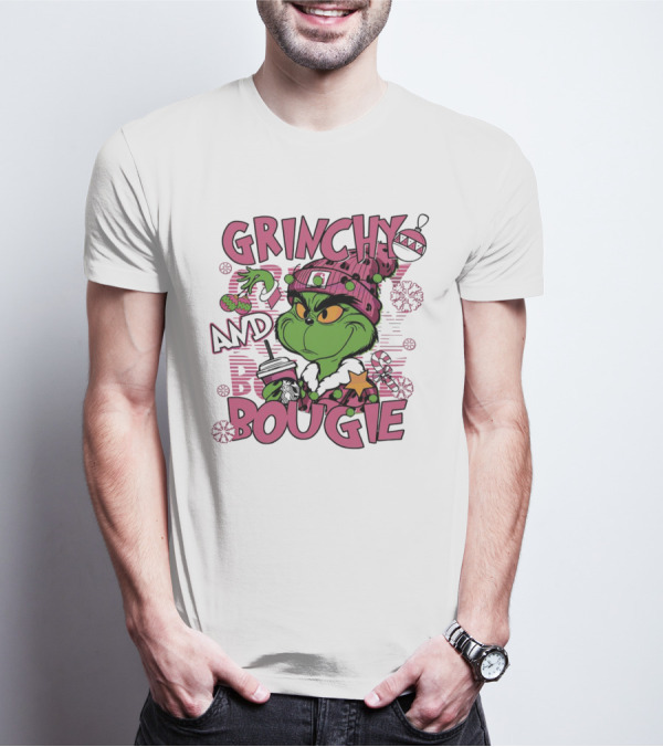 Grinchy And Bougie Pink Christmas Holiday T-Shirt