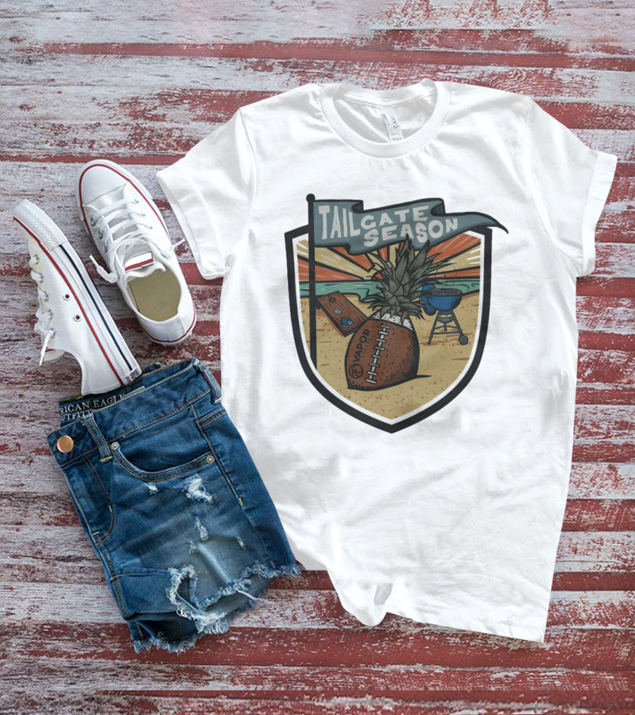 Tailgate Season Vapor Football Pineapple Grill Beach Scene T-Shirt