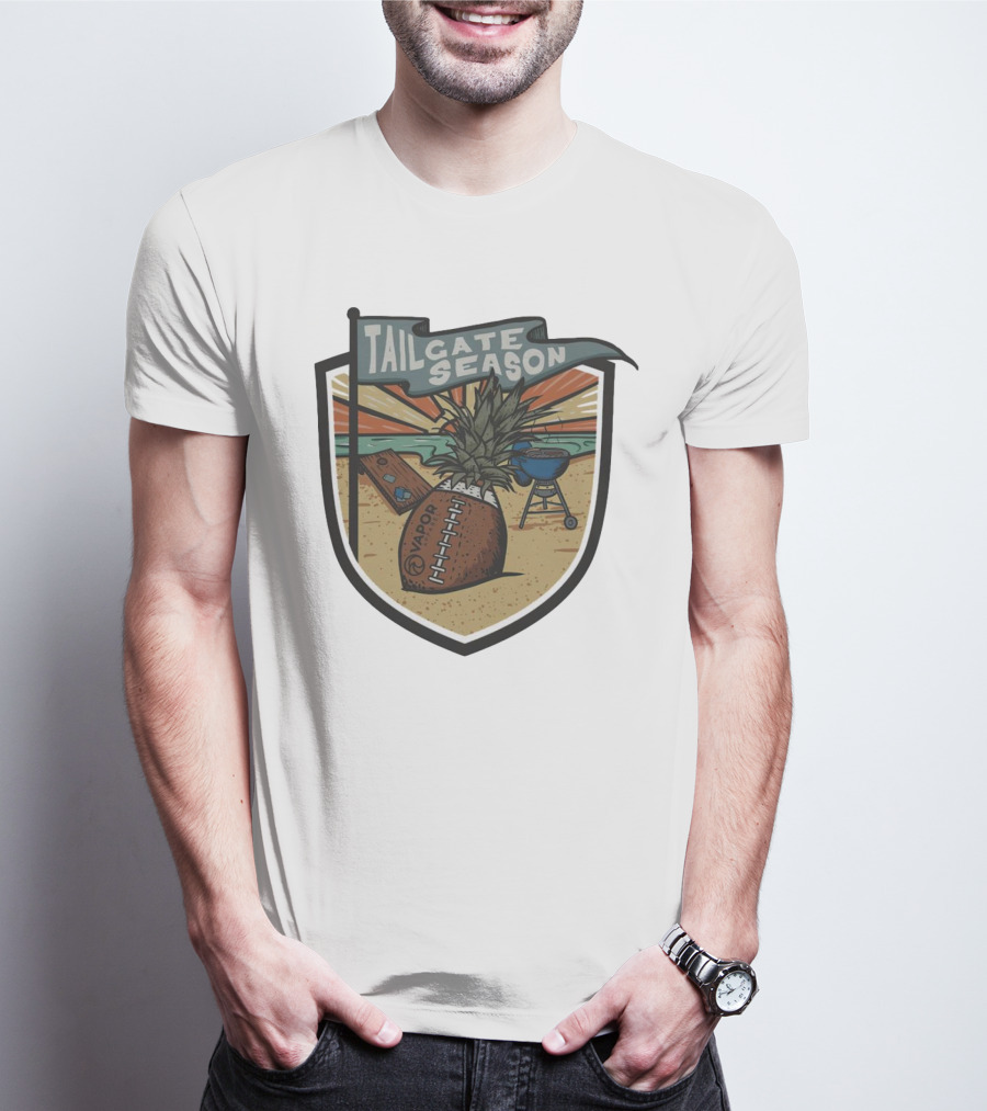 Tailgate Season Vapor Football Pineapple Grill Beach Scene T-Shirt