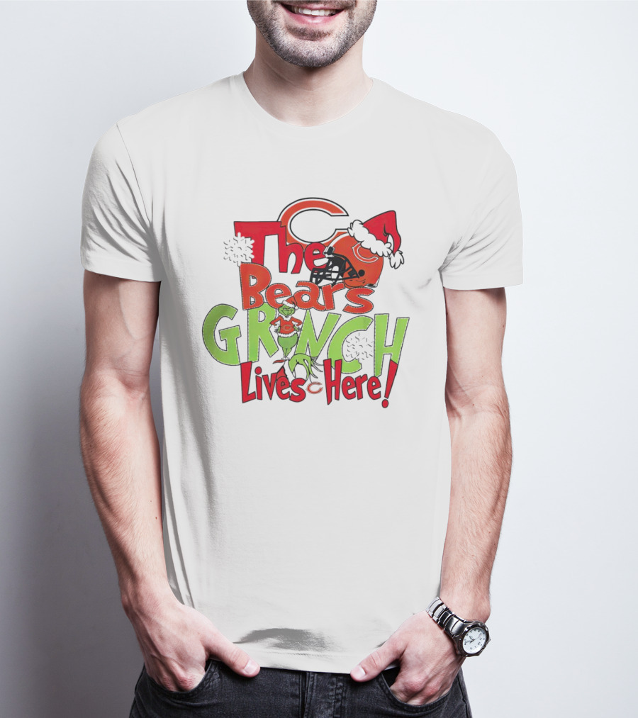 Chicago Bears Grinch Lives Here Christmas Football T-Shirt