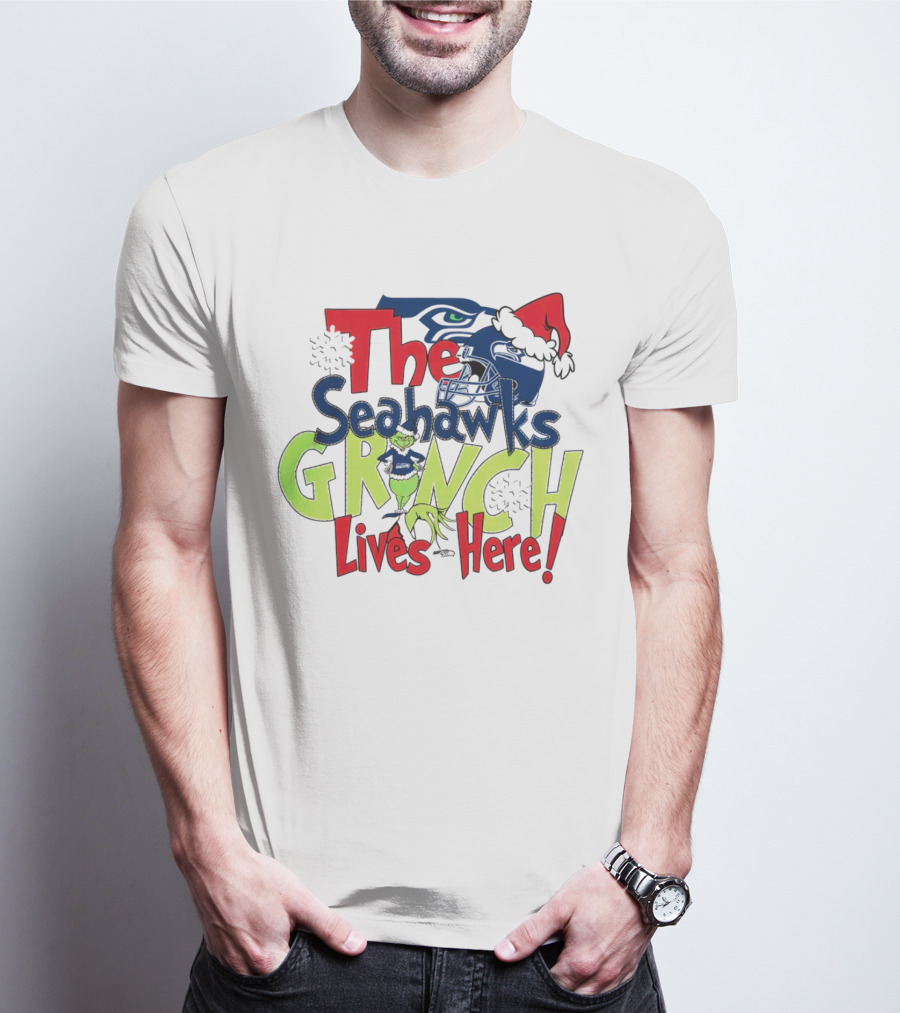 The Seattle Seahawks Grinch Lives Here Christmas T-Shirt