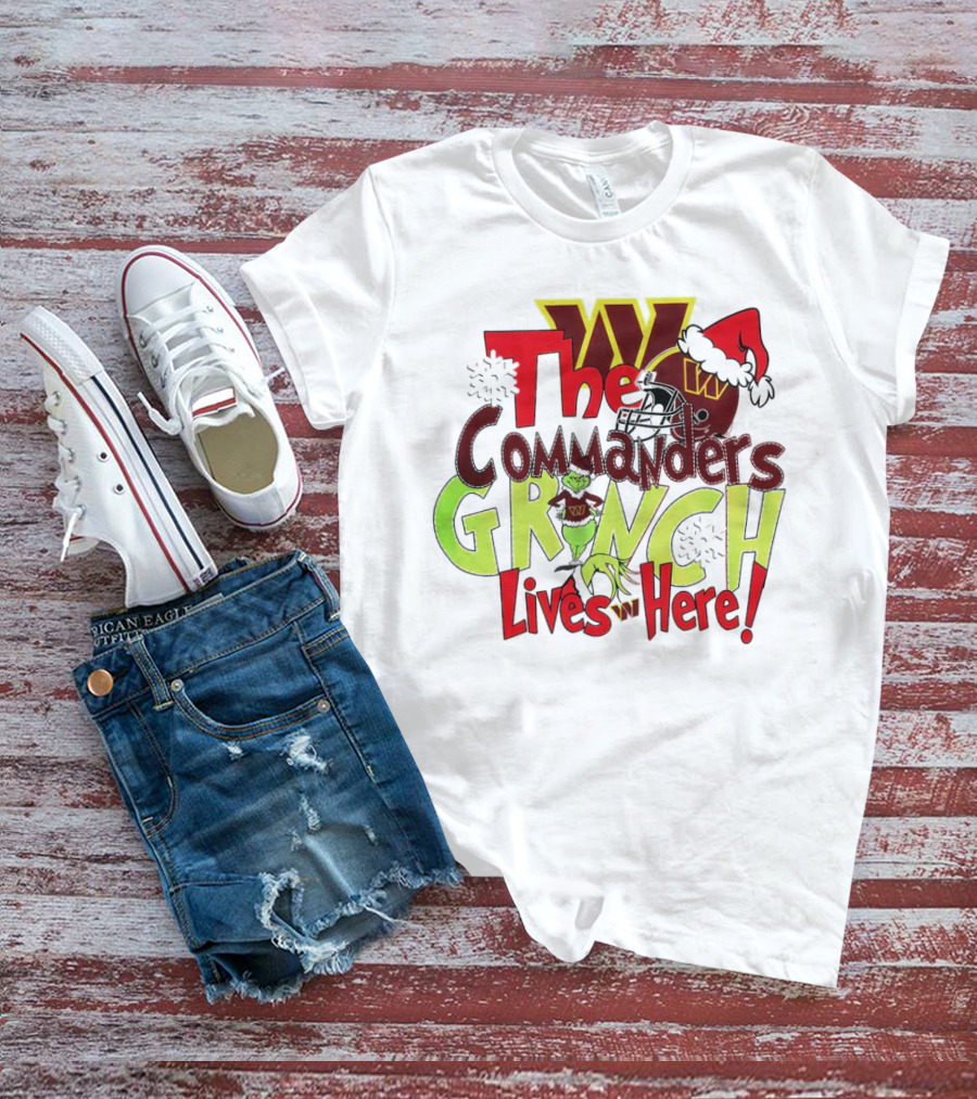 Washington Commanders Grinch Lives Here Christmas Football Holiday Cheer T-Shirt