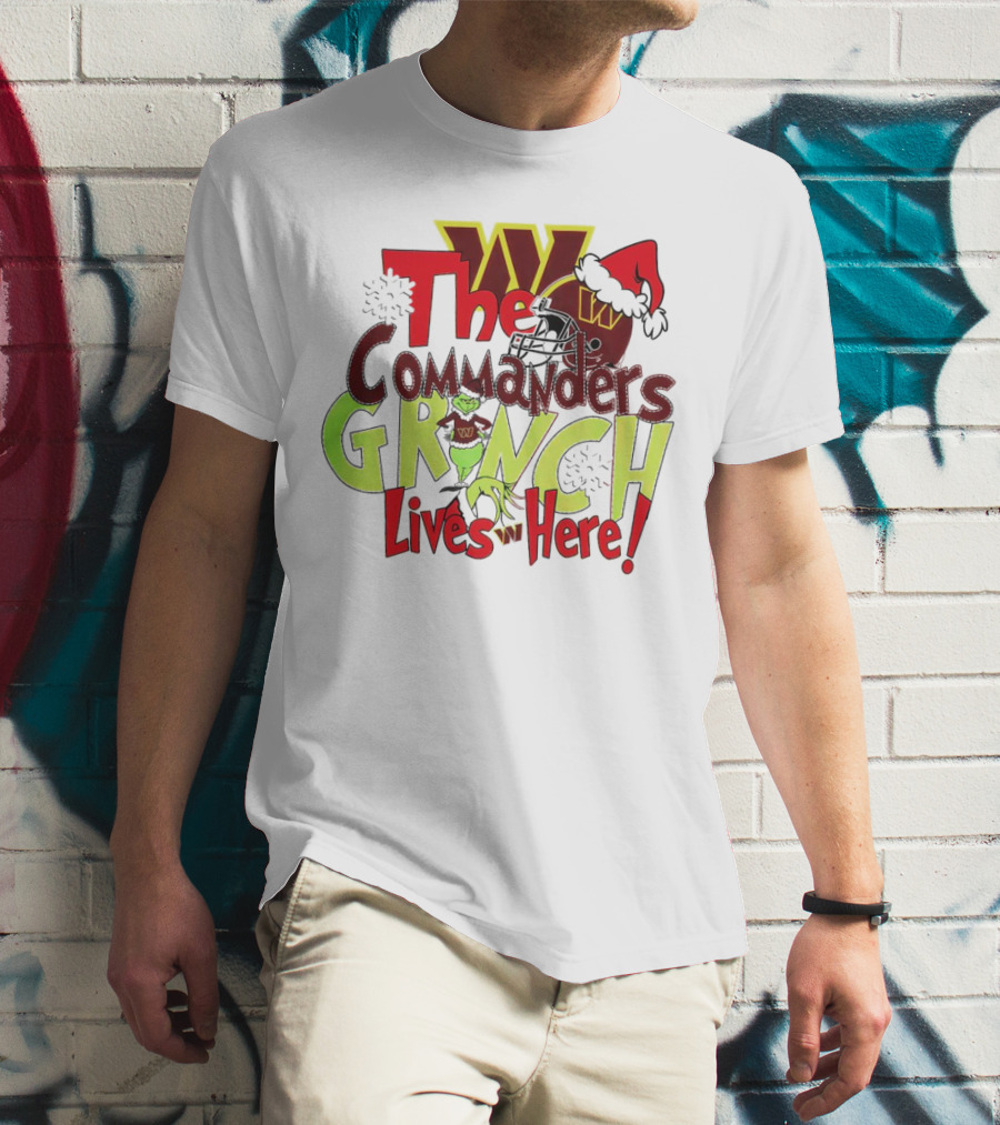 Washington Commanders Grinch Lives Here Christmas Football Holiday Cheer T-Shirt